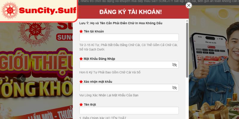 Đăng Ký SunCity – Quy Trình Kích Hoạt Tài Khoản Chỉ Vài Giây 2 Hướng dẫn thao tác lập tài khoản mới cụ thể nhất
