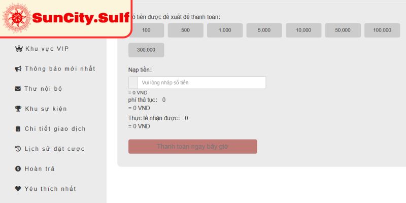 Nạp Tiền SunCity Tích Hợp Nhiều Phương Thức Thanh Toán Nhanh 2 Nạp tiền SunCity qua ngân hàng