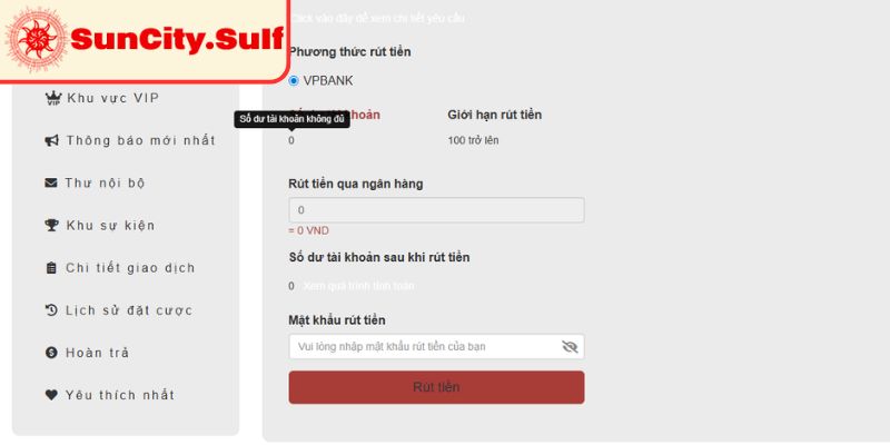 Rút Tiền SunCity Với Thời Gian Xử Lý Tối Ưu Mọi Thành Viên 2 Kiểm tra số dư tài khoản trải nghiệm
